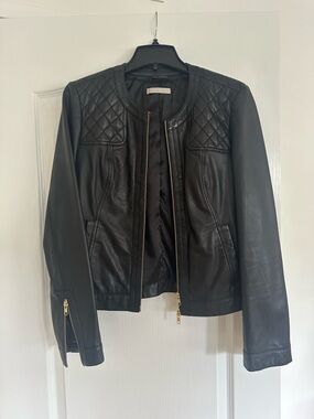 Stefanel italian Black Quilted Leather Jacket